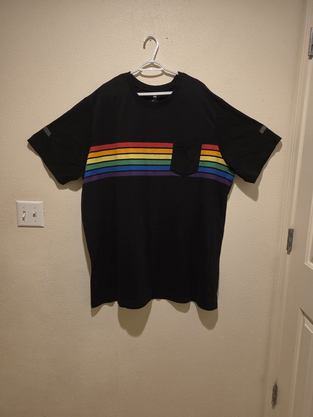Black T-Shirt with Rainbow Stripe Chest Pocket